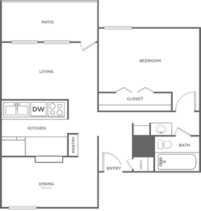 One Bedroom / One Bath -686 Sq. Ft.*