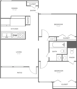 Two Bedroom / One and 1.5 Bath - 900 Sq. Ft.*