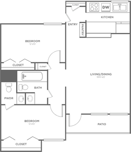 B2 - Two Bedroom / One and 1.5 Bath - 900 Sq. Ft.*