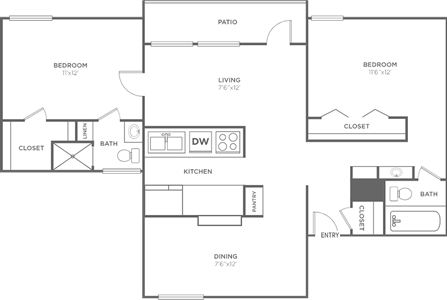 C1 - Two Bedroom / Two Bath - 950 Sq. Ft.*